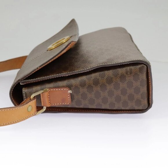 CELINE Macadam Canvas Shoulder Bag PVC Leather Brown Gold - Picture 3 of 15